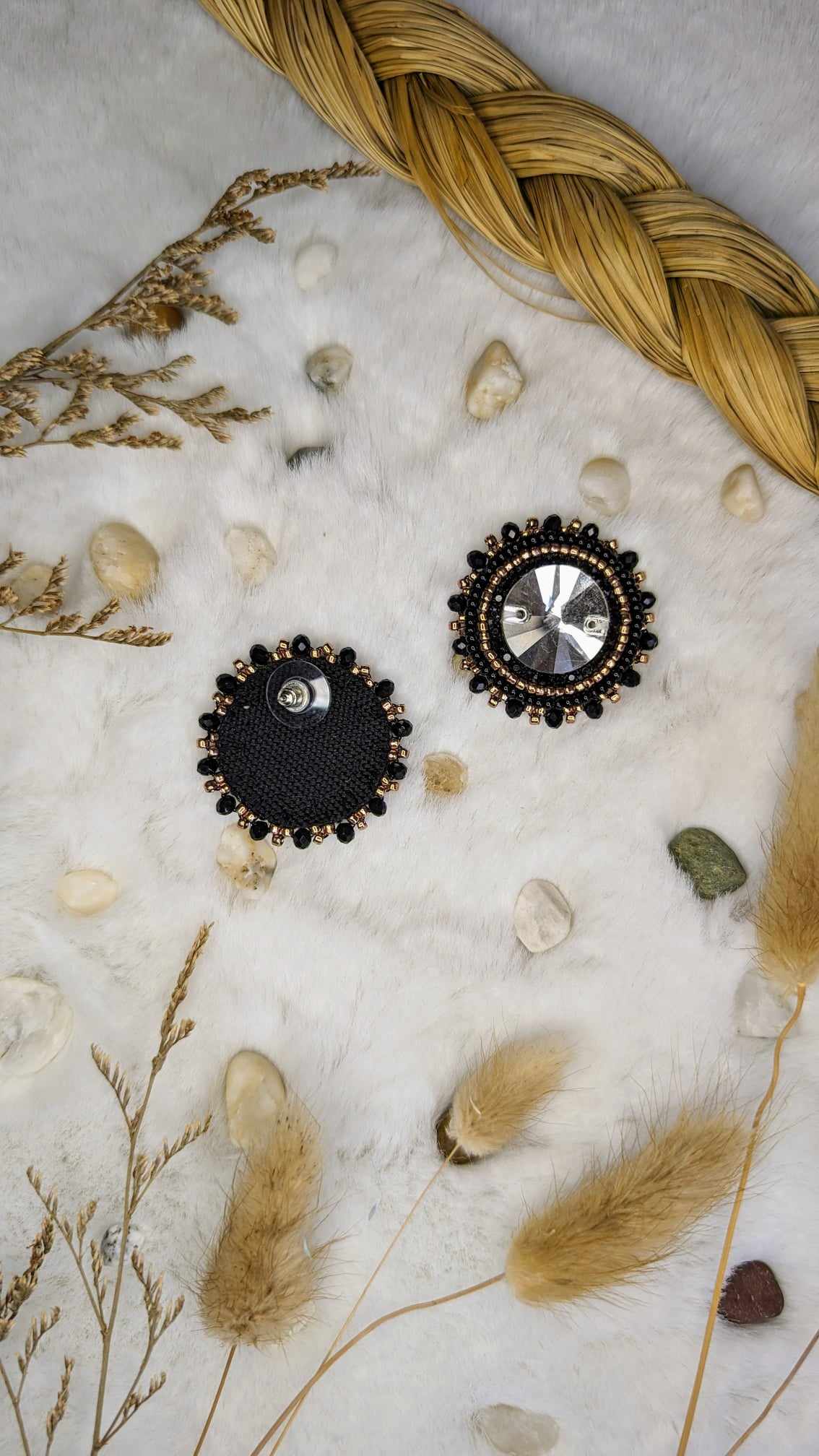 Black and Gold Beaded Earrings on Posts