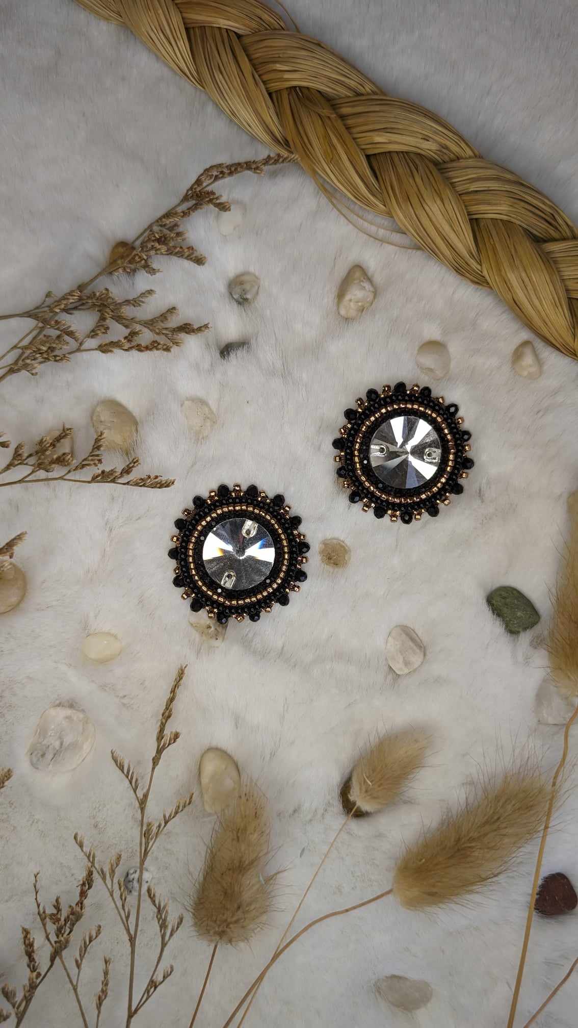 Black and Gold Beaded Earrings on Posts