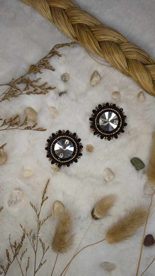 Black and Gold Beaded Earrings on Posts